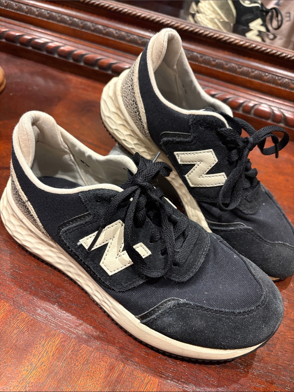 New Balance Black and Cream Women's Lightweight Runner Sneakers